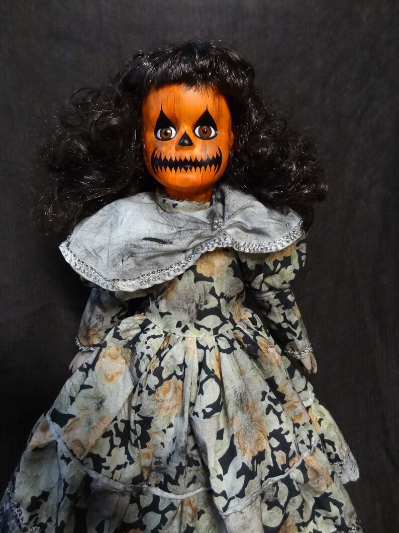 Pumpkin Faced Girl Doll Creepy Cute Halloween Doll Spooky Doll Etsy