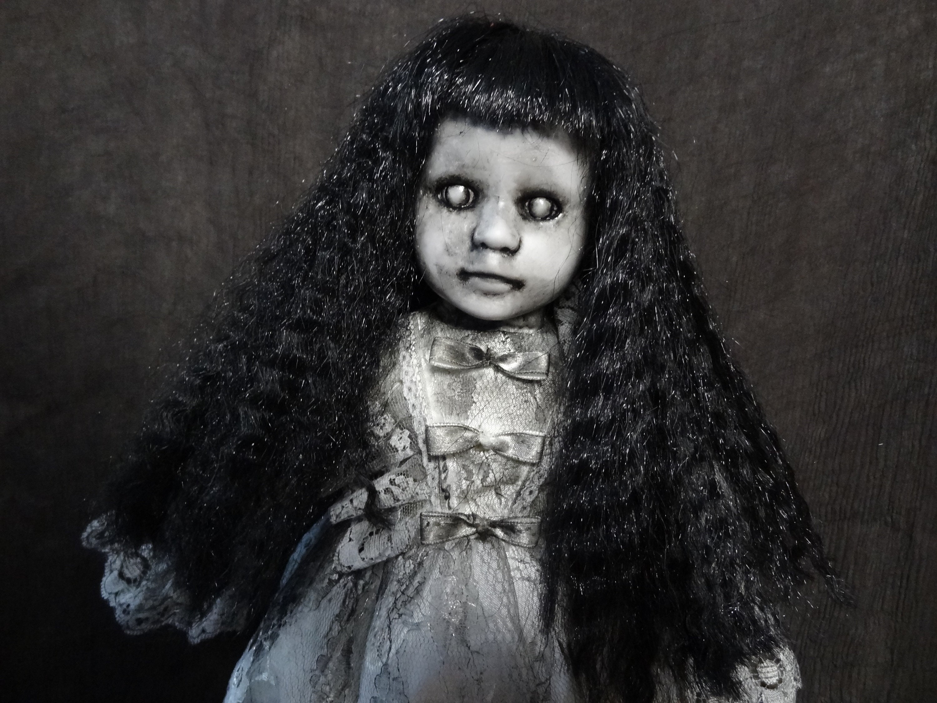 portrait a scary doll, long hair, moon - AI Photo Generator - starryai