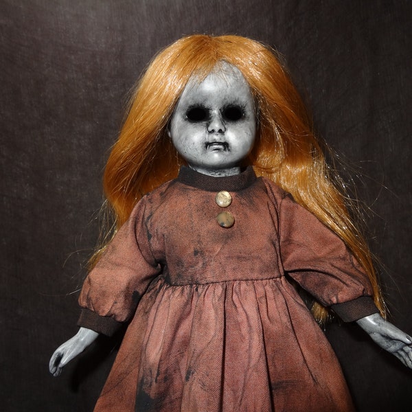Small Spooky Doll  Creepy Girl Doll  Little Ghostly Child Doll  Scary Doll  Macabre Decor  Dark Art  Day of the Dollies #484