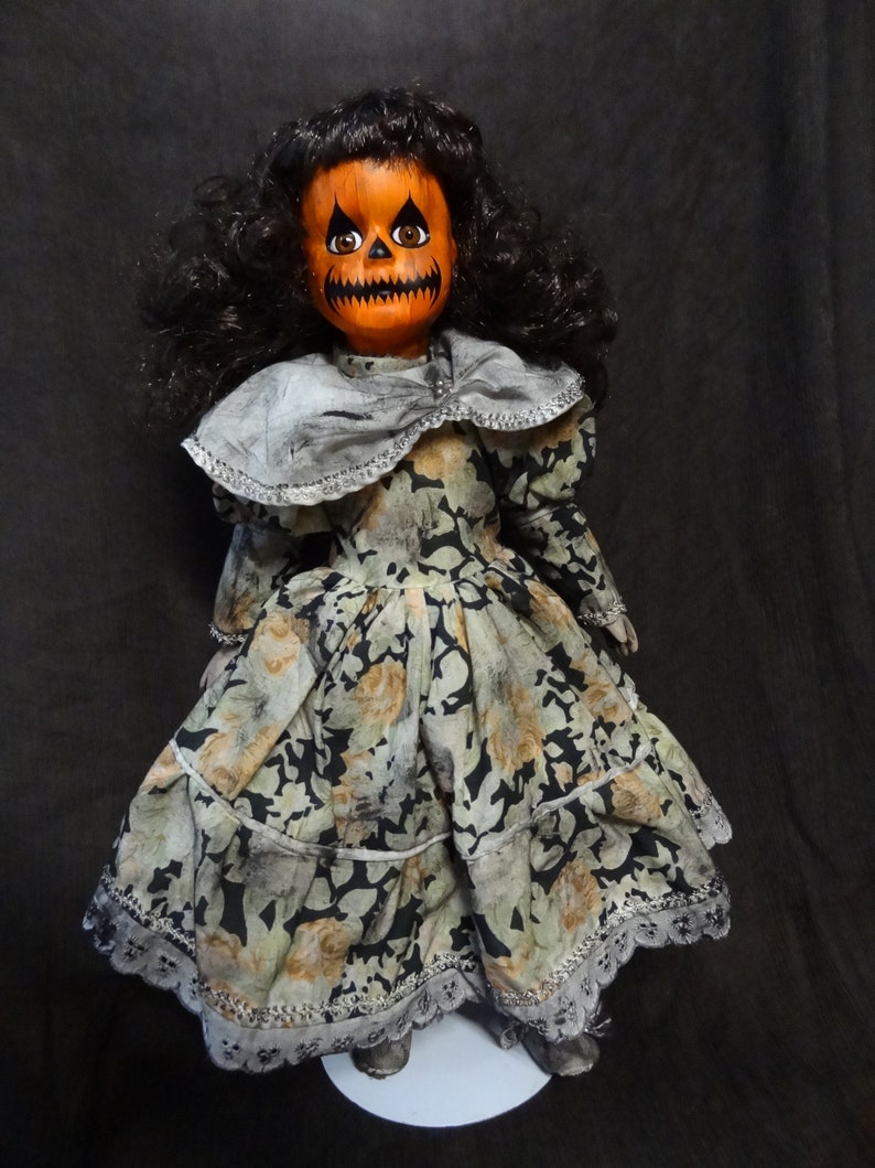 Pumpkin Faced Girl Doll Creepy Cute Halloween Doll Spooky Doll Etsy