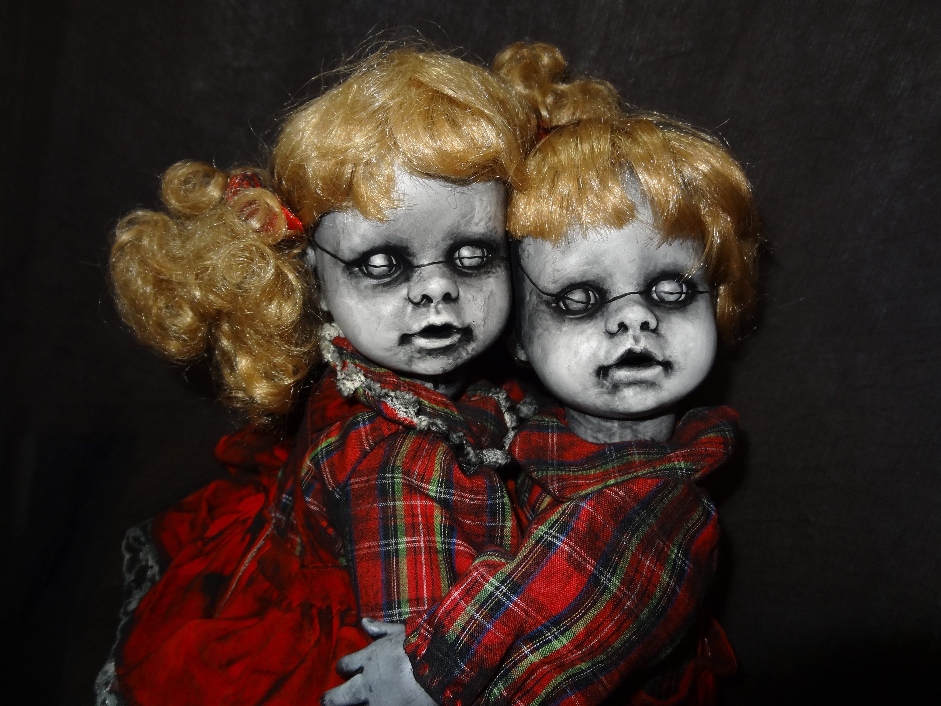 Creepy Connected Twins Spooky Ghostly Child Dolls Macabre Decor Horror Dolls Scary Doll Halloween Decor Dark Art Day of the Dollies 504