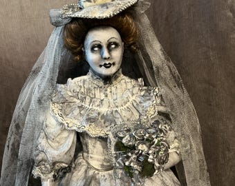 Ghostly Victorian Bride, Spooky Old Fashioned Lady Doll, Day of the Dollies