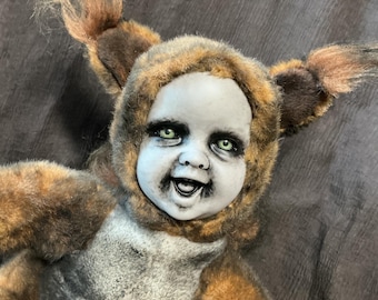 Creepy Cute Red Squirrel Doll, Spooky Child in a Furry Costume, Day of the Dollies