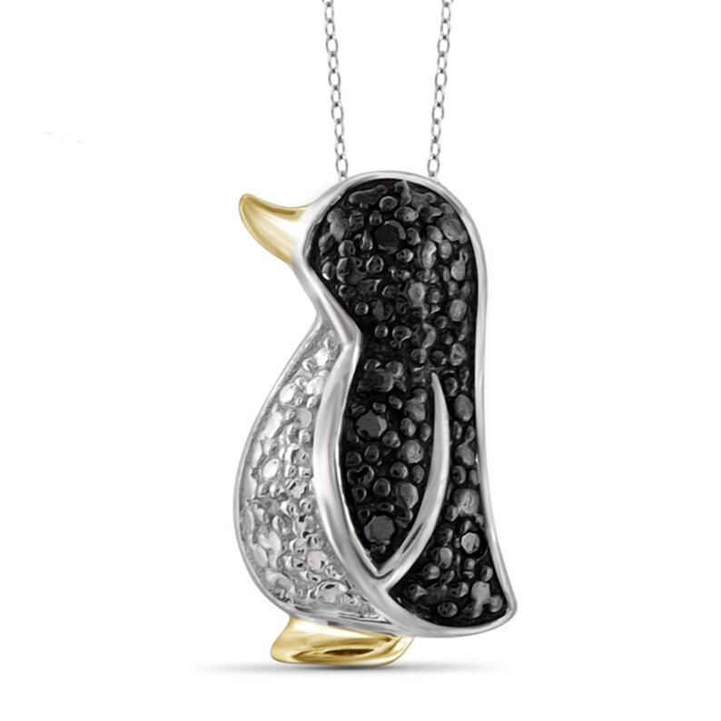 Genuine White & Black Diamond Accent Penguin Pendant Necklace Etsy