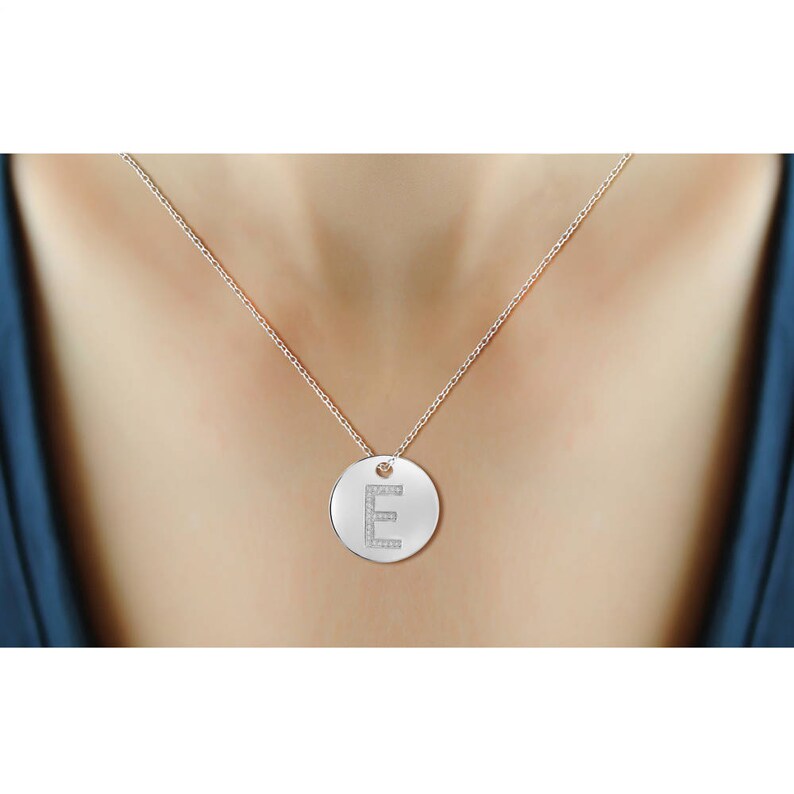 120 CTW White Diamond E Initial Coin Pendant in Sterling Silver