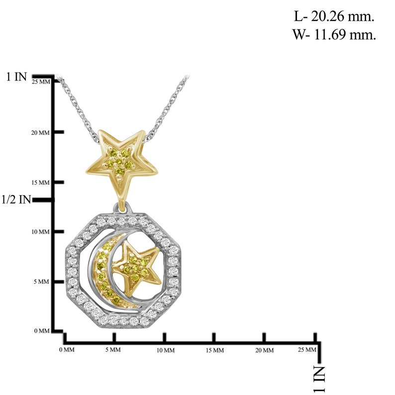 17 Carat T.W Yellow And White Diamond Two Tone Silver Star /& Moon Octagon Pendant