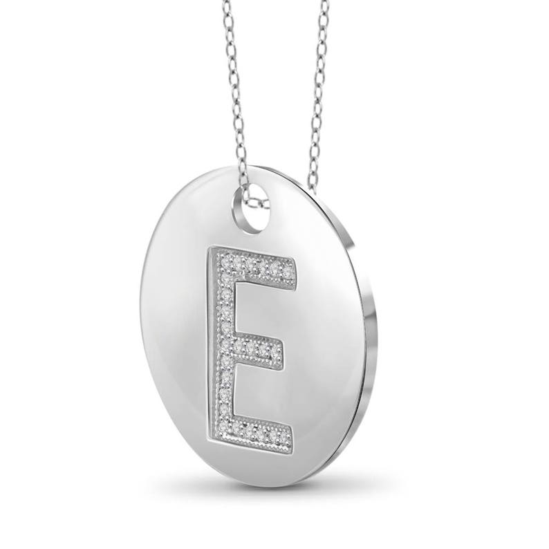120 CTW White Diamond E Initial Coin Pendant in Sterling Silver