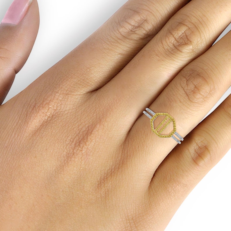 15 Carat T.W Yellow And White Diamond Sterling Silver Octagon Ring