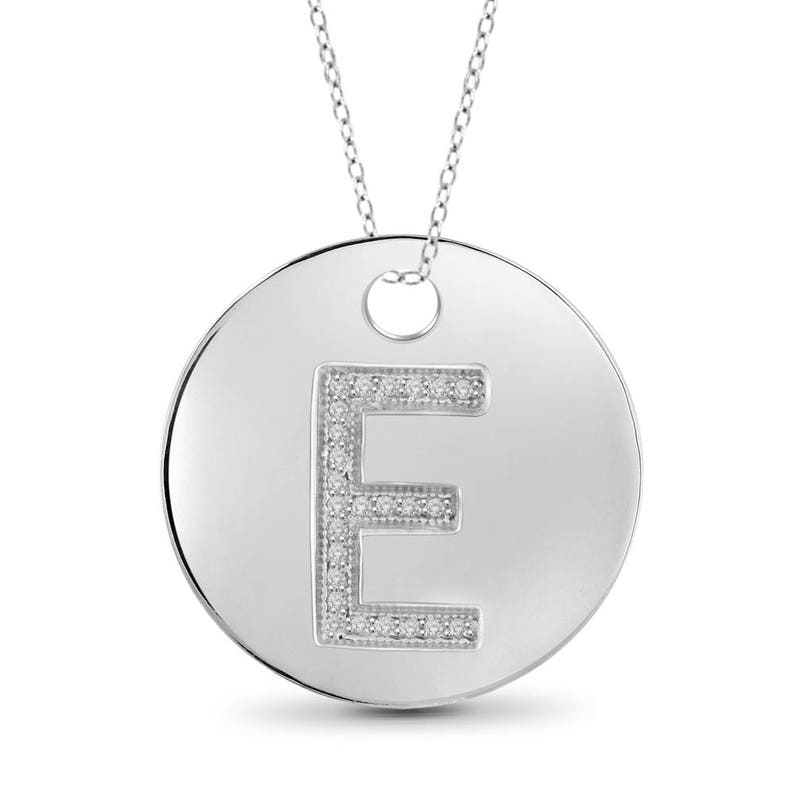 120 CTW White Diamond E Initial Coin Pendant in Sterling Silver