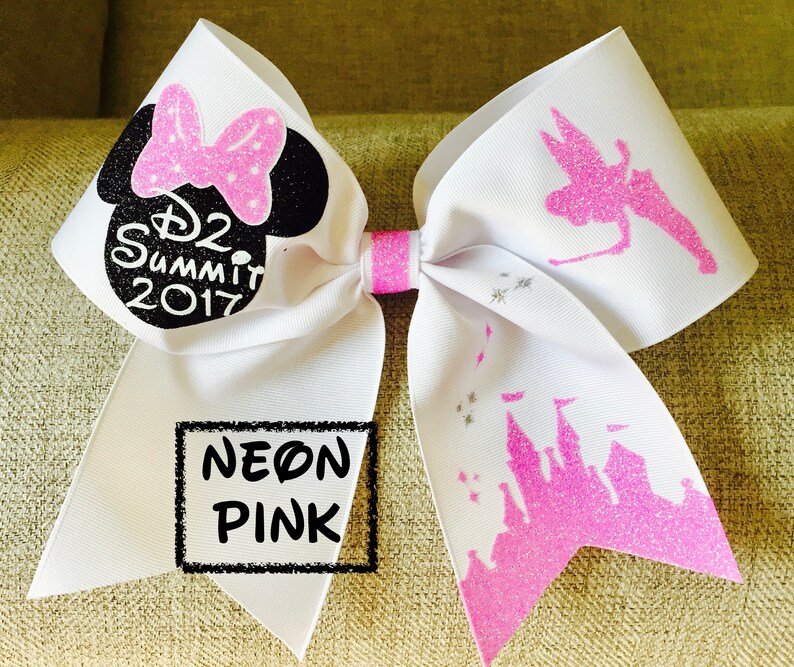 Disney inspired CheerDance Hair Bow with Minnie Mouse competition or school TinkerBell /& Castle-any bow can be personalized with a name