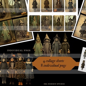 halloween witches, mini dolls clipart png, digital download, collage altered art assemblage, junk journal altered book images, mixed media