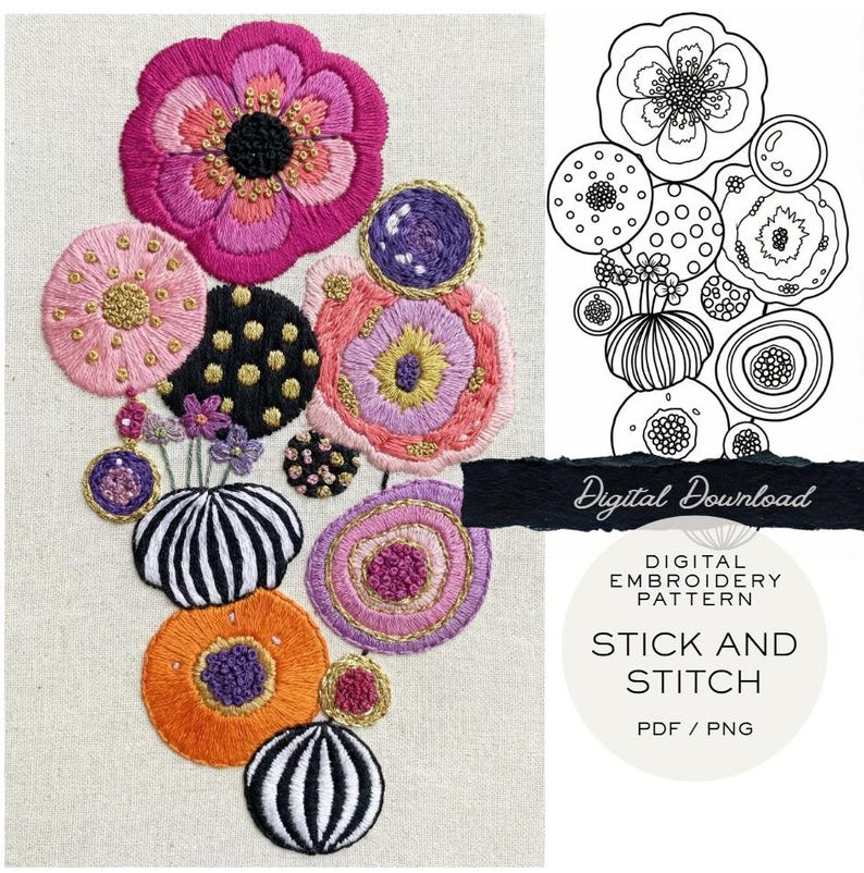 Embroider Abstract 3 Designs - Abstract Printable Embroidery Pattern DIY Stick and Stitch ...