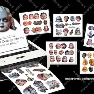 baby doll heads Digital clipart Ephemera, Junk Journal Women Fussy Cut Printable collage sheets character png party kids