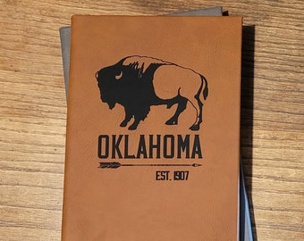 Personalized Buffalo Leatherette Journal: Custom State & Name Engraved