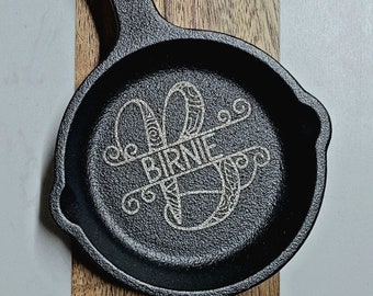 Mini Personalized Cast Iron Skillet Cookie Sized Personal Frying Pan Engraved Monogram Gift for Her Unique Cooking Present for Mother's Day