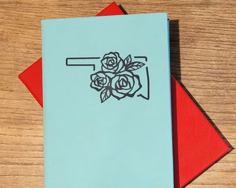 Personalized Leatherette Journal: Engraved State & Roses, Custom Name