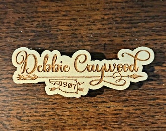 Personalized Wooden Name Tag: Laser Engraved Magnetic Badge