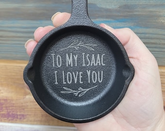 Personalized Mini Cast Iron Skillet Cookie Custom Logo Engraved Monogram Gift for Her Cooking Present for Mother's Day Iron Anniversary Gift