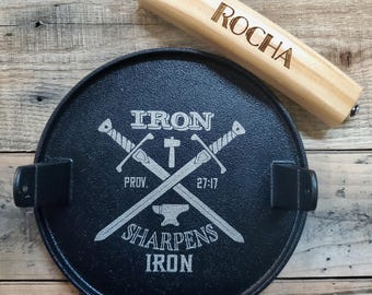 Personalized Cast Iron Burger Smasher: Engraved Grilling Gift for 6th Iron Anniversary and Blackstones