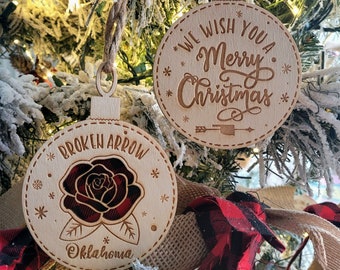 Rose Buffalo Plaid Wooden Christmas Ornament: Home Town Collectible