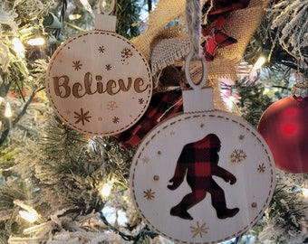 Bigfoot Buffalo Plaid Christmas Ornament: Rustic Sasquatch Gift