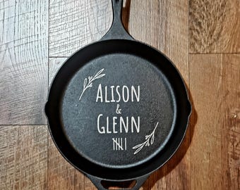 10-Inch Cast Iron Skillet: Custom Engraved Monogram for 6th Iron Anniversary Personalized Kitchen Decor