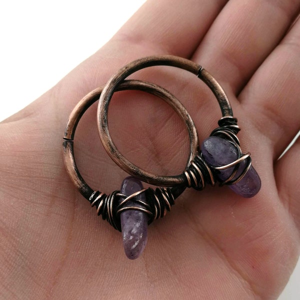 10g Ear Weights Amethyst Stone Tunnel Earrings