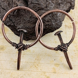 Coffin Nail Earrings  10 gauge Copper Ear Weights with Coffin Nail – Tribal Style Earrings for Stretched Ears