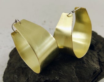 Wide Hoop Earrings Large Brass Hoops  Boho earrings