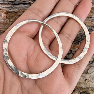 8 gauge Silver Hoops Pair Hammered Silver Ear Weights Lightweight