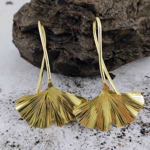 Ginkgo Earrings  Ear Weights   Dangle Earrings  Brass Earrings  12 gauge earrings