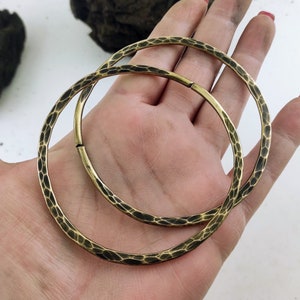 Hoop earrings / 3 inches Hammered Hoops / 8 gauge Rustic Hoops  /  Stretched Ears / Ear Weights / Brass Hoops / Big hoops