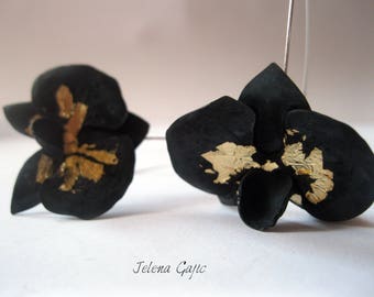 Handmade Black Orchid Earrings    Orchid Jewelry