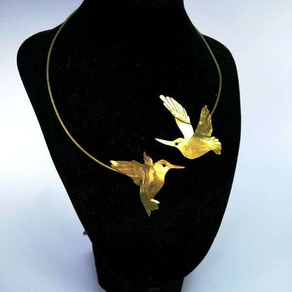 Handmade Hummingbird Necklace. Brass Jewelry .  Bird Charm Necklace