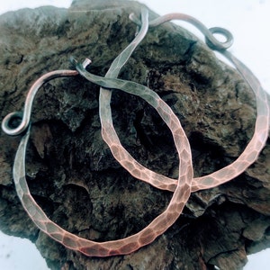 Rustic Copper Hoop Earrings 10 gauge Stretched Ear Hammered Ear Weights