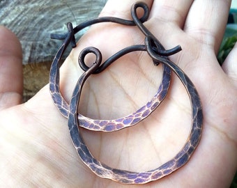 Rustic Hoops  / 10 gauge Stretched Ear / Hammered Ear Weights