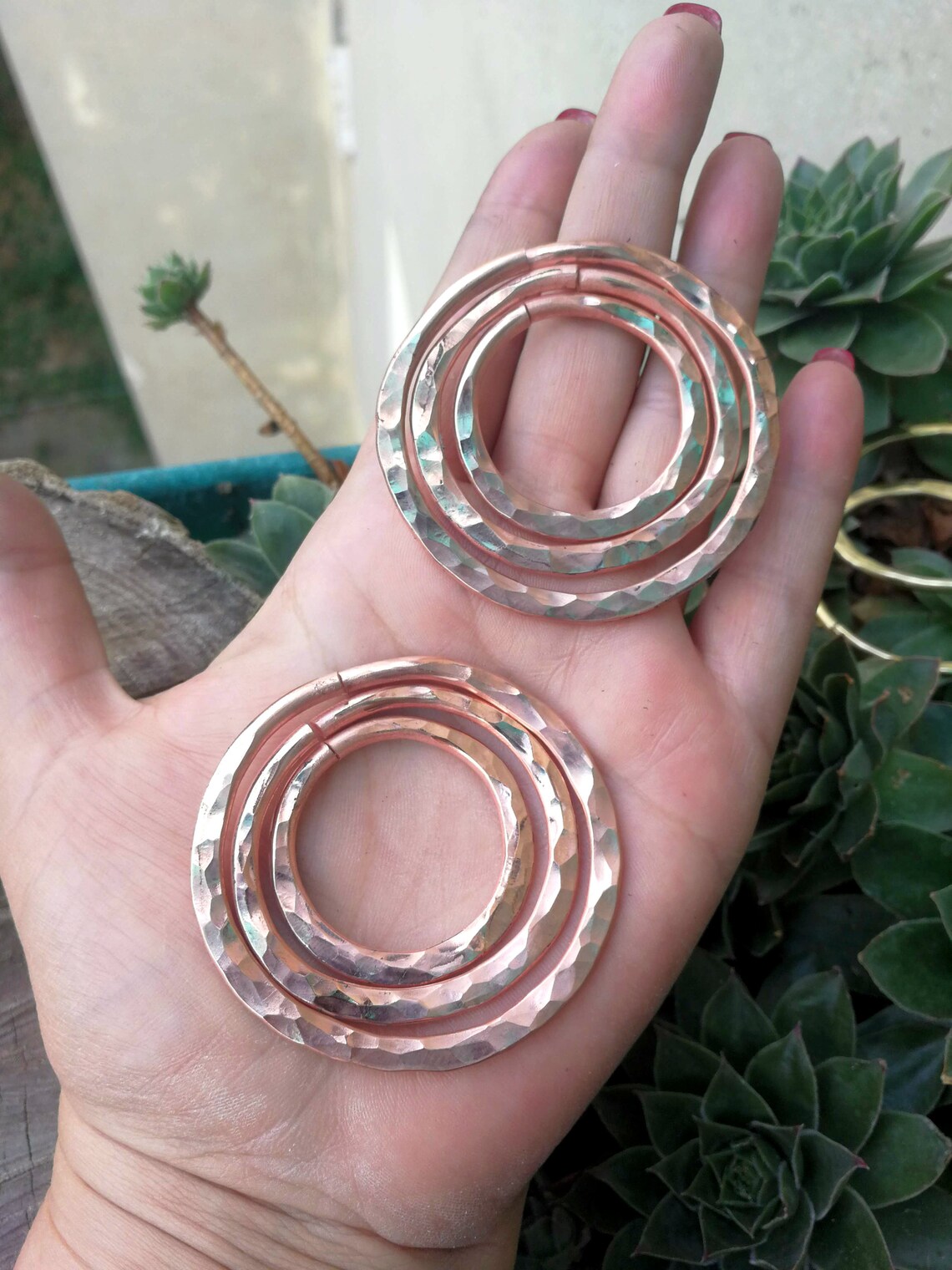 8 Gauge Hammered Hoops Copper Hoops Stretched Ears Etsy