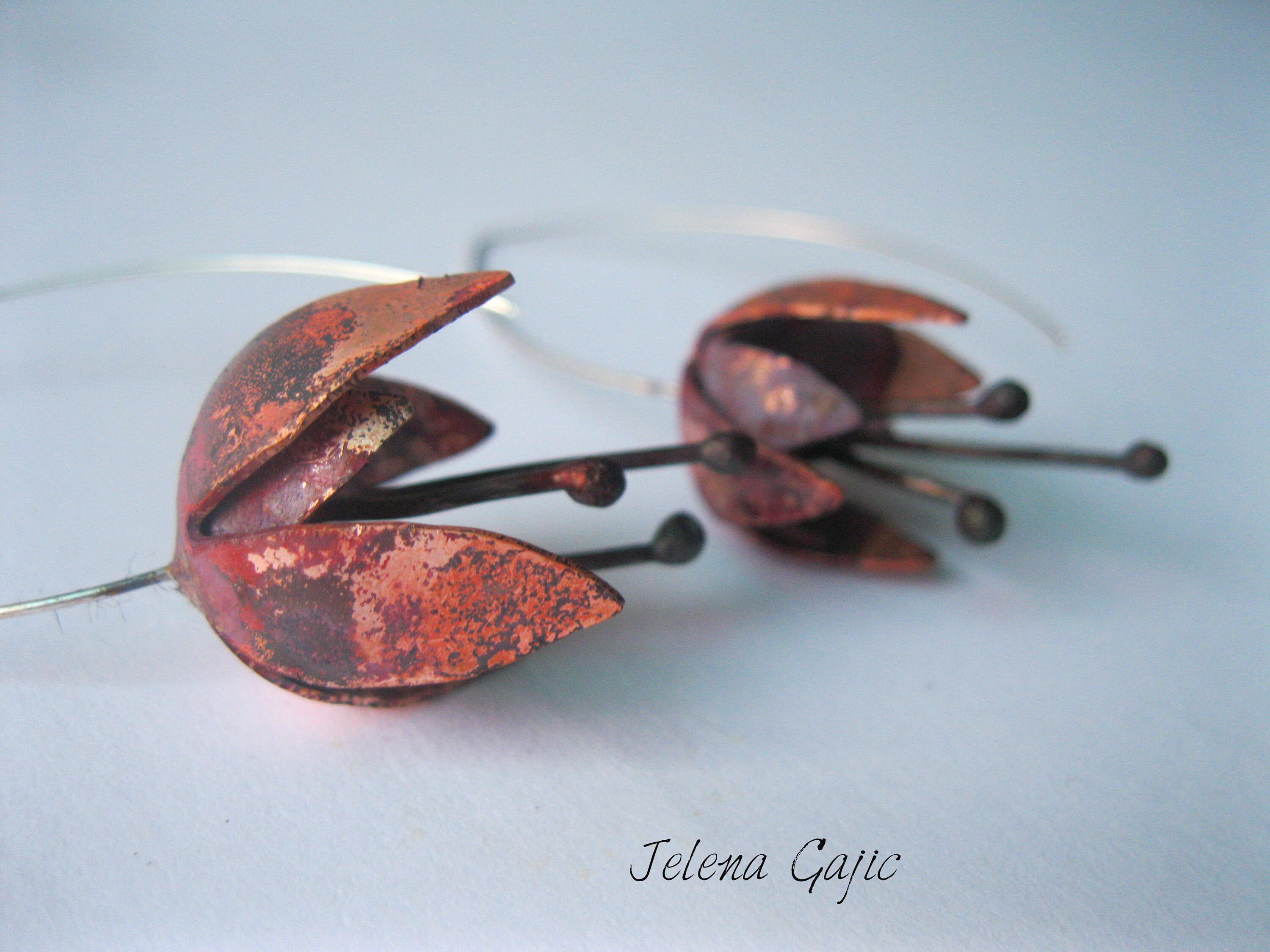Handmade Copper Flower Earrings Statement Flower Earrings Etsy