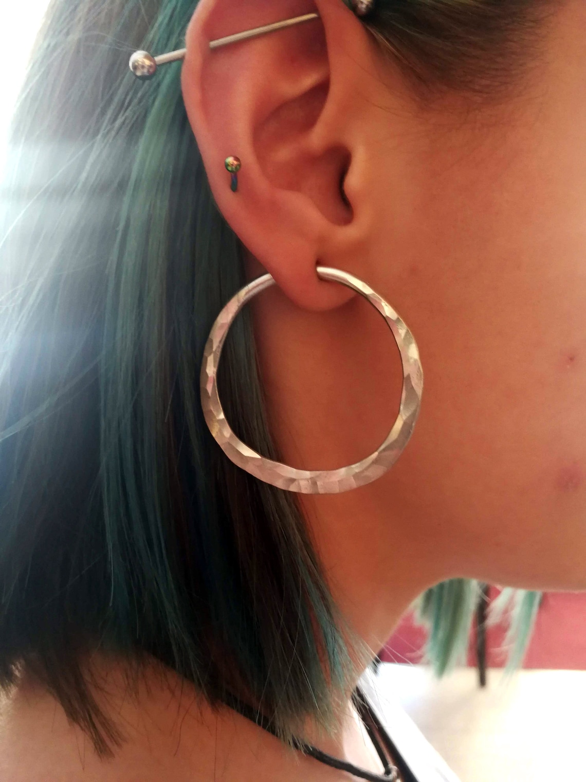 8 Gauge Hoops Pair Hammered Ear Weights Lightweight Etsy