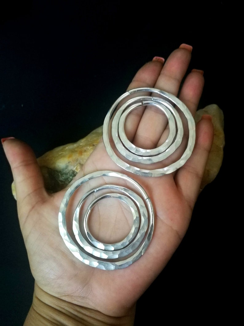 8 Gauge Hammered Hoops Set of Hoops Stretched Ears Etsy