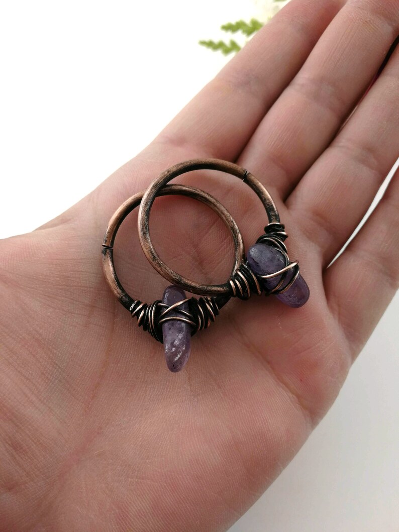 10g Ear Weights Amethyst Stone Tunnel Earrings image 1