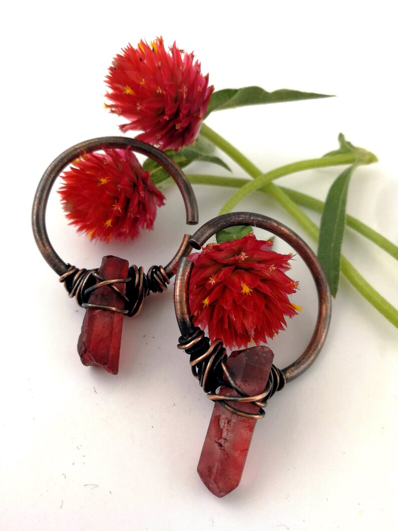 10g Raw Red Stone Tunnel Earrings Ear Weights Etsy