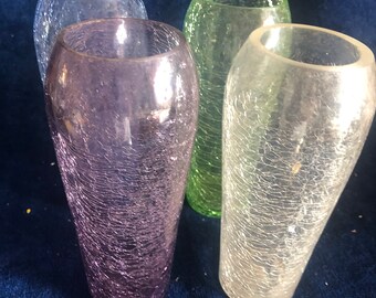 4 Mid-Century Crackle Glass Highball Drinking Glasses 15 Oz. Ice Tea Rainbow Set Wet Bar Home Bar Cocktail Glasses Vintage Barware