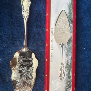 Vintage Silver Plated Pie Server “Christmas Greetings” With Bells Home for the Holidays Cake Server Holiday Table Serving Utensils NEW