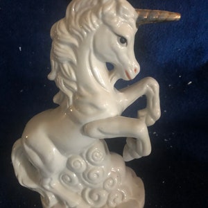 Vintage Porcelain Unicorn Rearing Figure Unicorn W/Gold Horn Rearing Statue Fantasy Horse Magical Unicorn Babyware