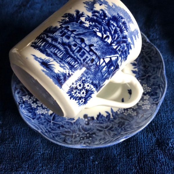 Vintage J & G Meakin Romantic England Blue Cup and Saucer English Ironstone Anne Hathaway's Cottage Meakin Replacement Dinnerware