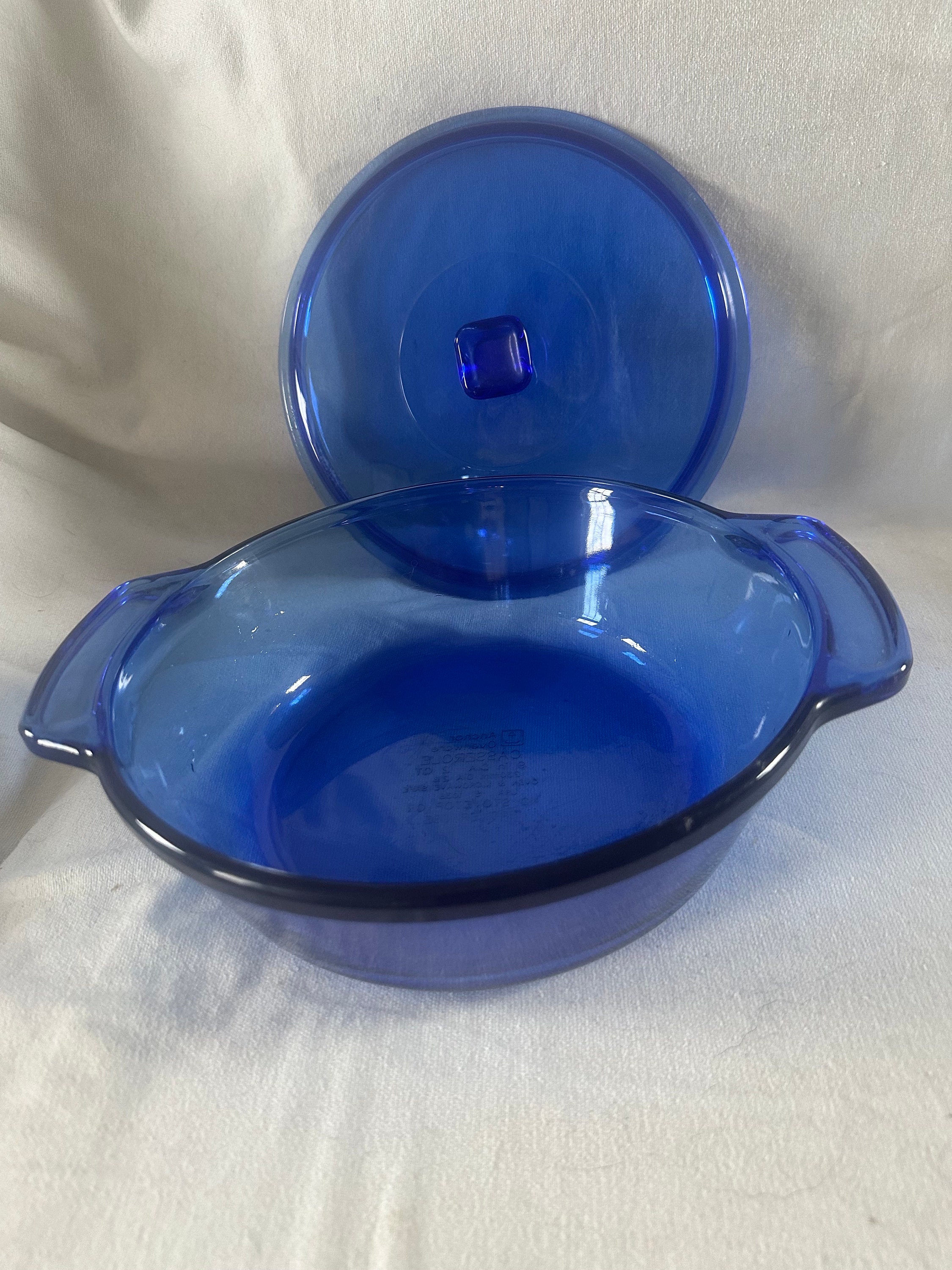 Anchor hocking 2 qt cobalt blue glass casserole baking dish ovenware 9
