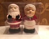 Christmas Salt Pepper Shakers Mr and Mrs Santa Claus Salt and Pepper Shakers OR Western Boot and Barn Salt Pepper Shakers Noel Table Decor