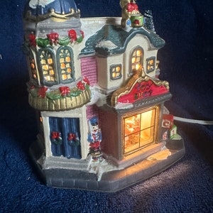 Christmas Village Toy Shop with Lighted Interior Viewing Window Holiday Time Noel Village Lighted Toy Store Medium Size Lighted House