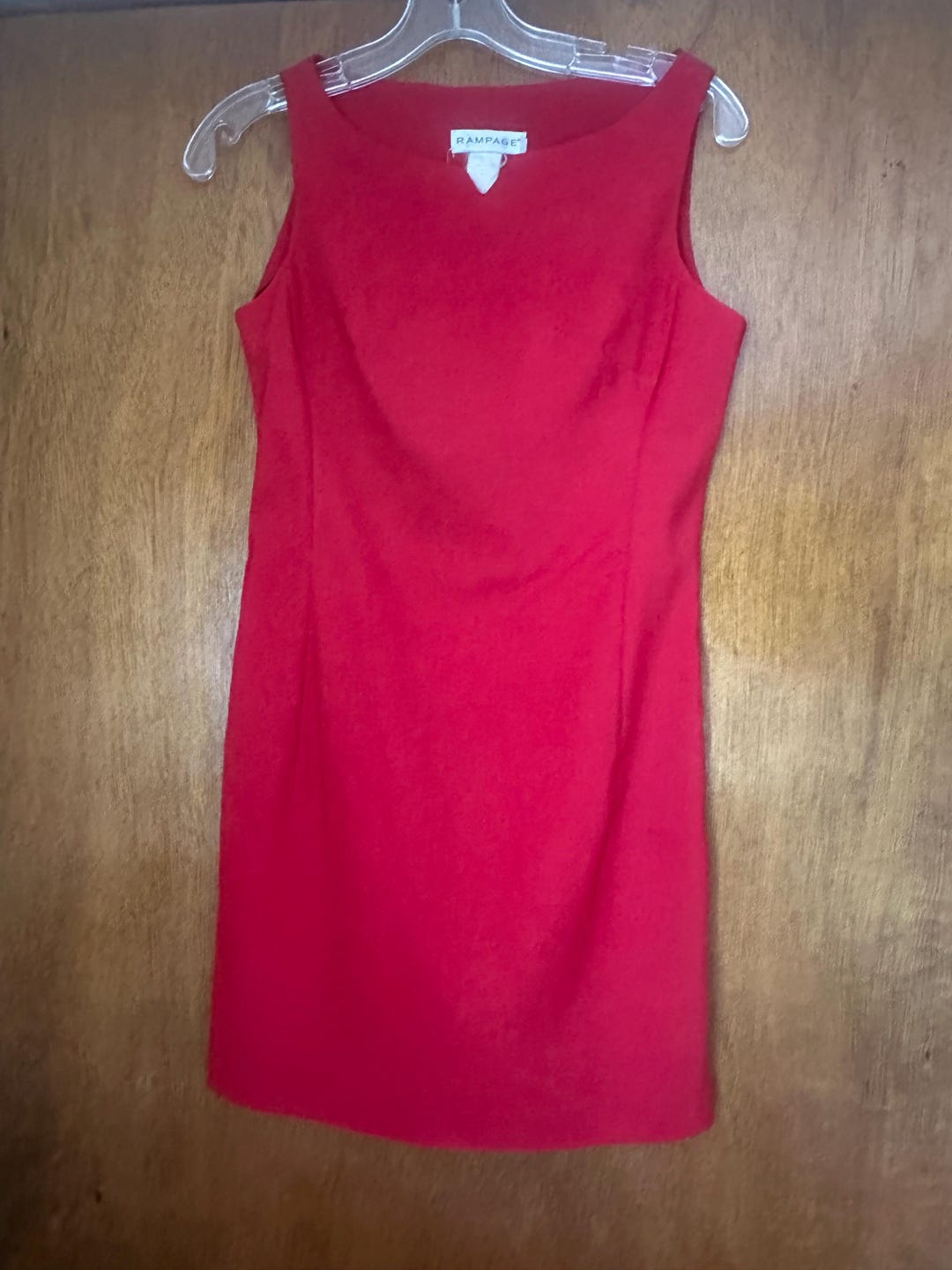 rampage red dress RAMPAGE Women Juniors Dress Sleeveless Sheath Dress Valentines Red Pleated Body Darts Knee Length Slimming Size 3